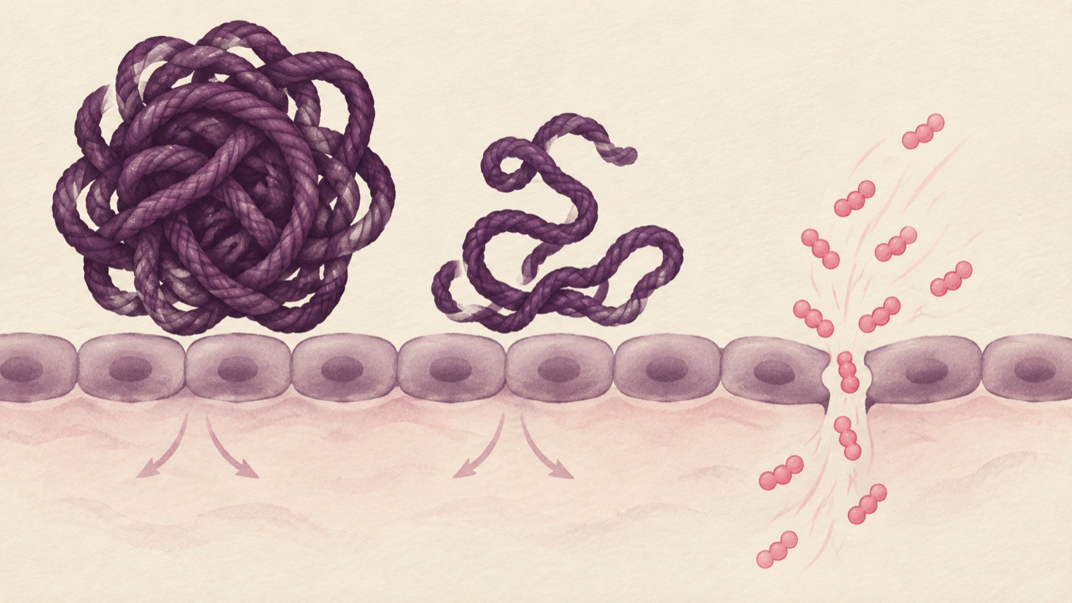 Una molécula grande de colágeno rebota contra la pared intestinal y los tripéptidos pequeños la atraviesan